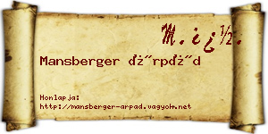Mansberger Árpád névjegykártya